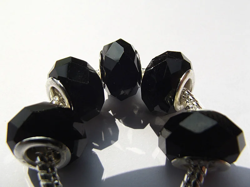 

5PCS 14*8mm Black Color European Large Hole Round Loose Glass Crystal Beads Charms For DIY Jewelry Making Pandora Bracelet