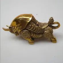 works of art Collection Chinese Brass Carved Bull Sculpture /Feng Shui Money OX statue