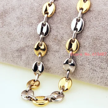 

7-40" Choose Silver & Gold Color Stainless steel Women Men Favorite Jewelry Coffee Bean Link Chain Necklace 11mm Width