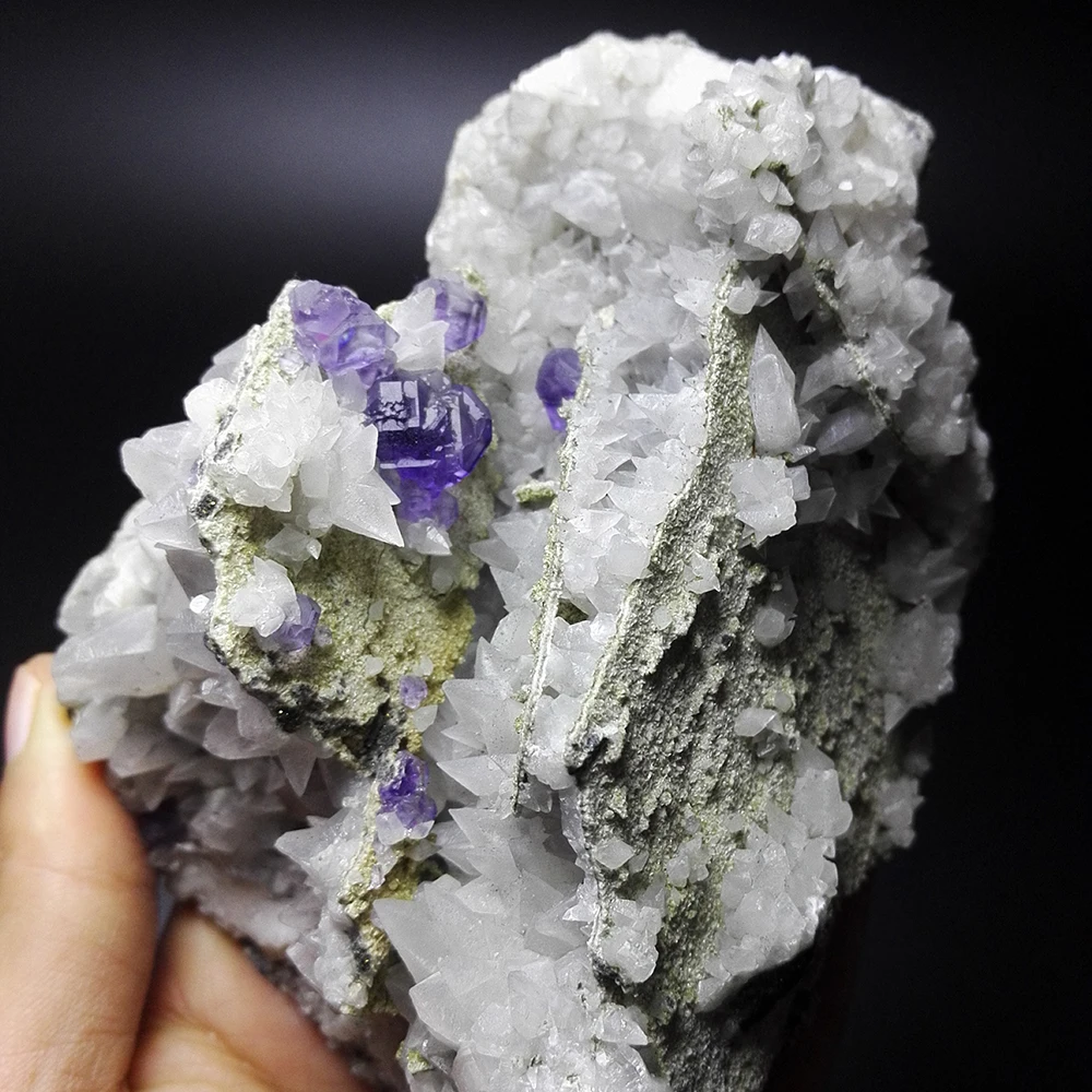 Fine natural purple fluorite white calcite stone specimen 530g