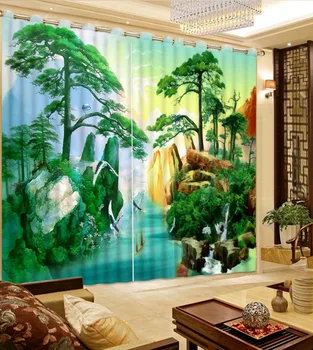

Custom Any Size 3D Curtain Green Oil Painting Scenery Blackout/Sheer Window Curtains For Living room Bedroom Drapes Cortinas