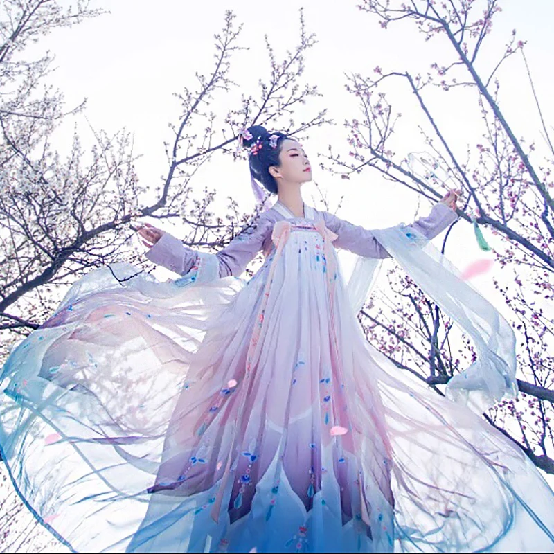  Fairyism Hanfu Tang Dynasty Traditional Clothing Chinese National Costumes Improved For Women Folk 