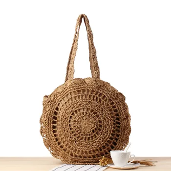

2019 New Round Straw Bag Women Beach Bag Woven Large Capacity Shoulder Handmade Crochet Summer Bohemian Style Girl Bag