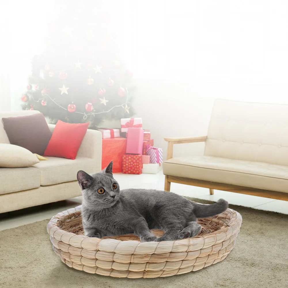 

Straw Cat Mat Hand Woven Scratching Nest Pad Cat Natural Straw Weaving Cushion Bed for Cats Kittens Rabbits 32.5 * 32.5 * 6cm