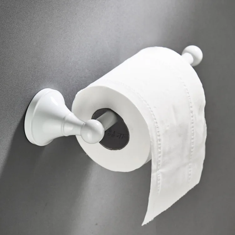 

Minimalist flat paper holder white paint tissue holder wall mounted without cover round base for bathroom decoration