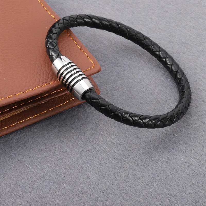 

Singreal Fashion Genuine Braided Leather Bracelet for Men Jewelry Punk Stainless Steel Bangle Magnetic Clasp Gifts for Men