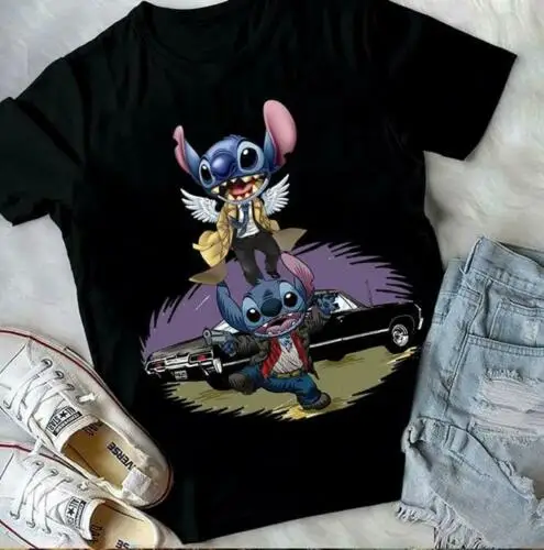 

Stitch Supernatural Castiel Angel T Shirt Black Cotton Men S-3XL Men Women Unisex Fashion tshirt Free Shipping