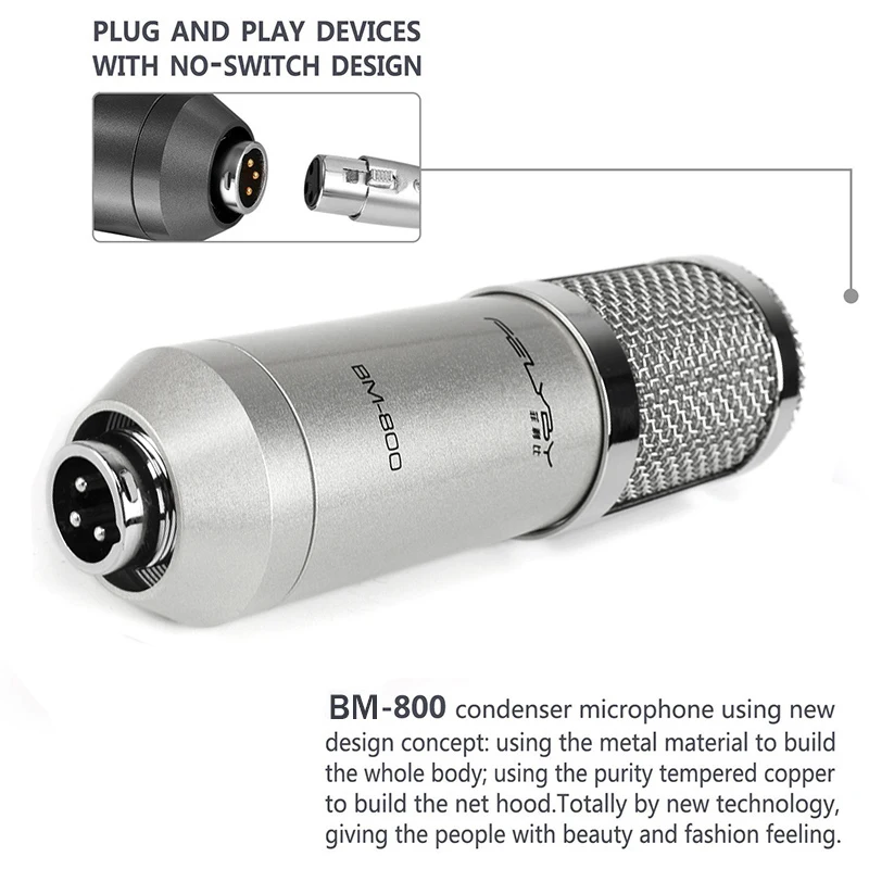 FELYBY professional bm800 condenser microphone 48V