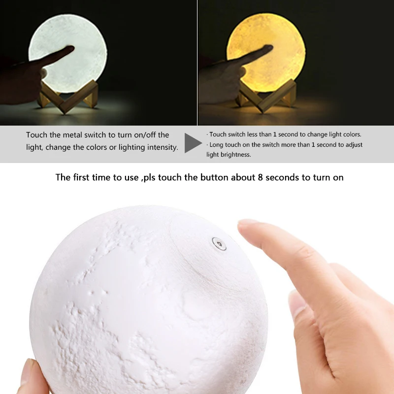 جديد قابلة للشحن 3D طباعة مصباح قمري 16 لون تغيير اللمس + صفعة التبديل نوم خزانة ليلة ضوء ديكور المنزل الإبداعية هدية
