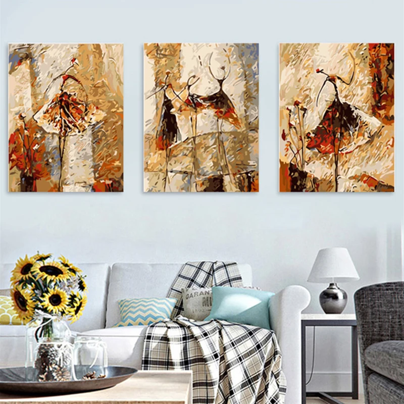 

Triptych Abstract ballet dancer DIY Painting By Numbers Kits Paint On Canvas With Wooden Frame For Home Wall Deocr Gift MK093