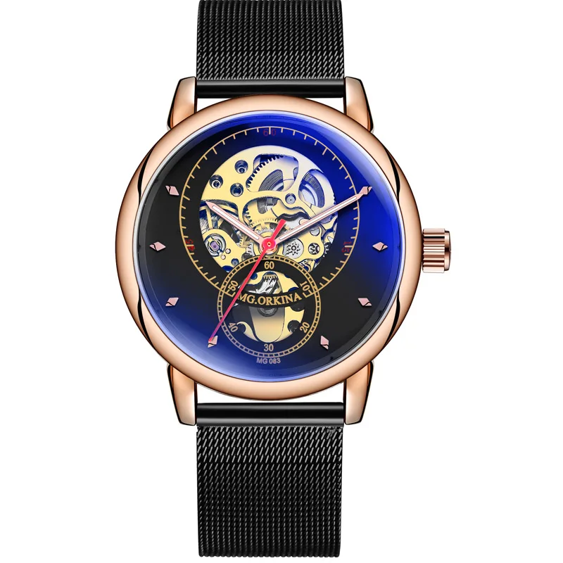

ORKINA Men Watches Top Brand Luxury Mechanical Watch Skeleton Transparent Cool Design Mesh Stainless Steel Men's Wristwatches