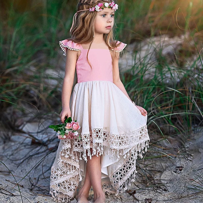 

Girls Dress Kids 2019 Summer Hollow Girls Cute Princess Dress Flying Sleeve Irregular Kids Dress Sweetie Children Clothes Dress