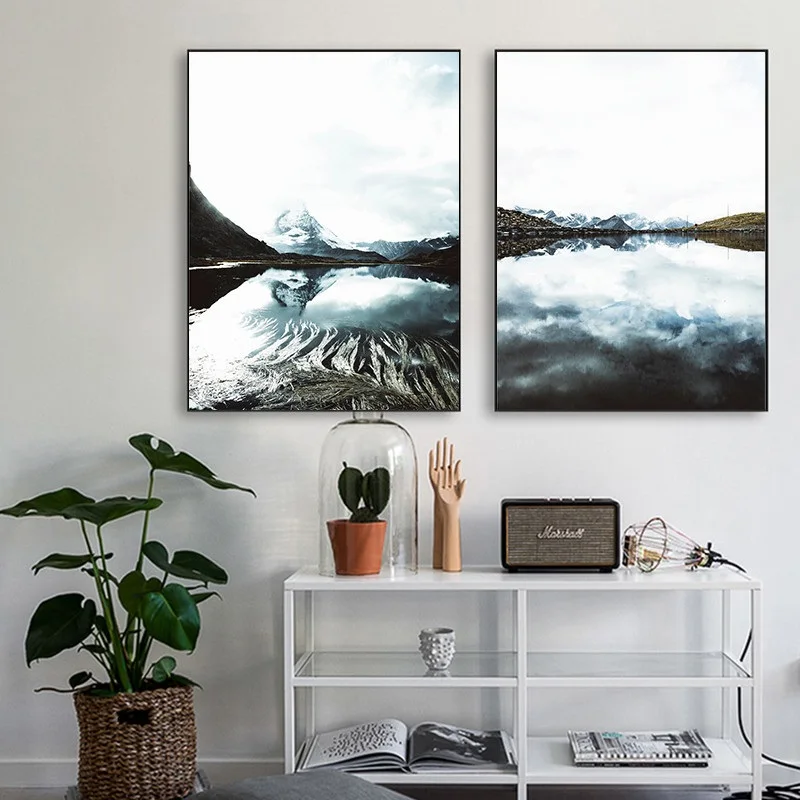 Nordic Decoration Home Wall Art Lake Mountain Landscape Canvas Painting Nature Posters and Prints Pictures for Living Room | Дом и сад