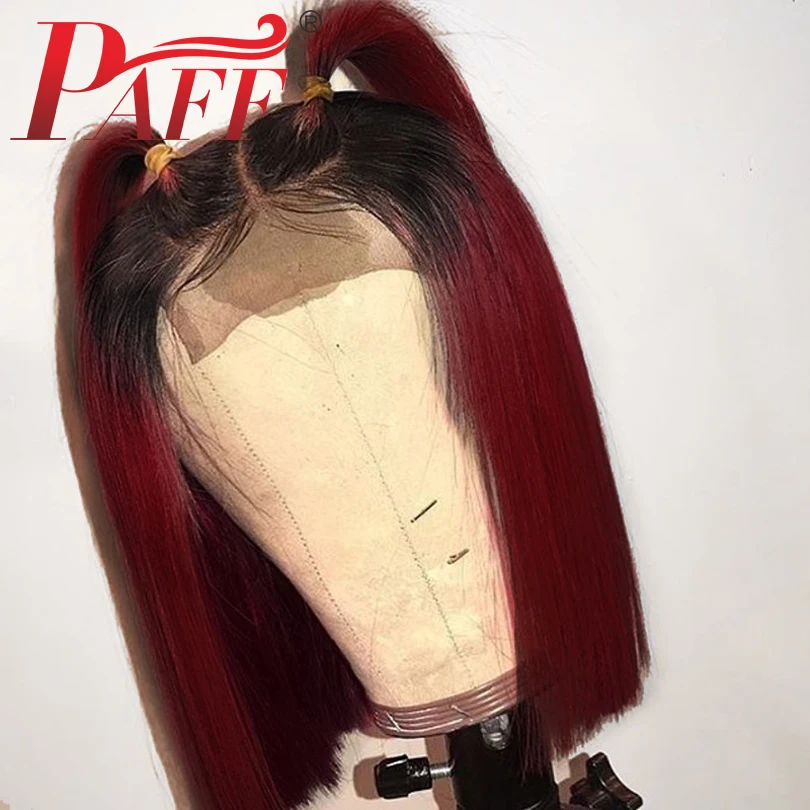 PAFF короткий Боб Омбре 99J кружевные передние человеческие волосы парики с детскими волосами 130% плотность два тона красный бордовый цвет 13*3,5 парик шнурка