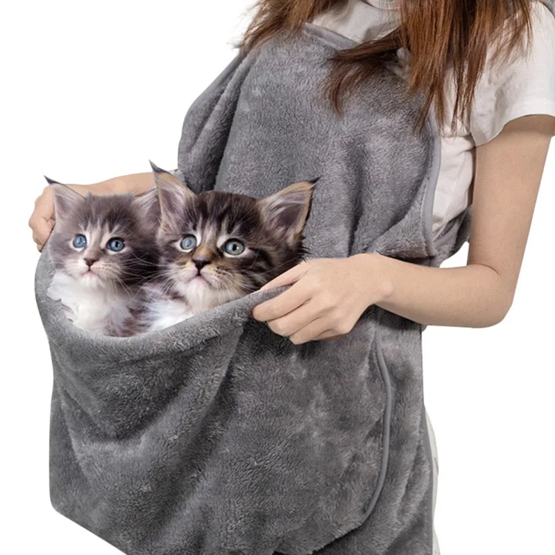 

1Pc Soft Coral Velvet Apron with Pocket Anti Sticky Pet Hair, Home Apron for Picking up Cats, Kittens Warm Nest