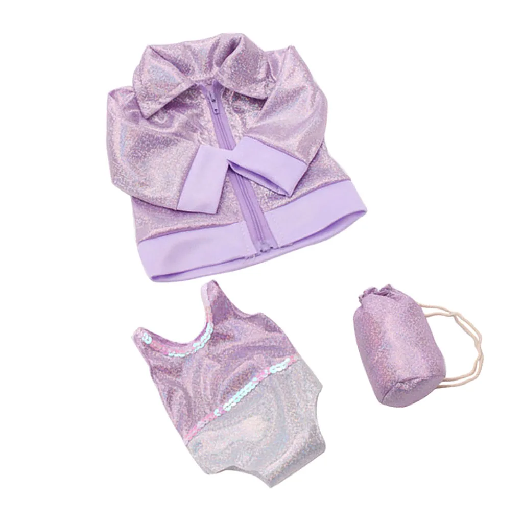 Doll Purple Swimsuit Set - Bikini + Coat + Backpack for 18'' American Doll Doll