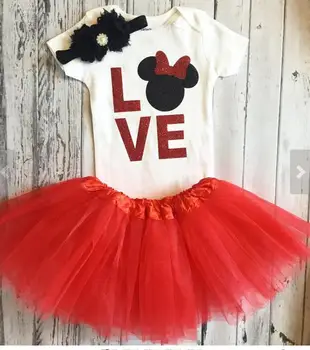 

Customize love Mouse birthday infant bodysuit onepiece Tutu Dress romper Headband Outfit Sets baby shower New Year party gifts