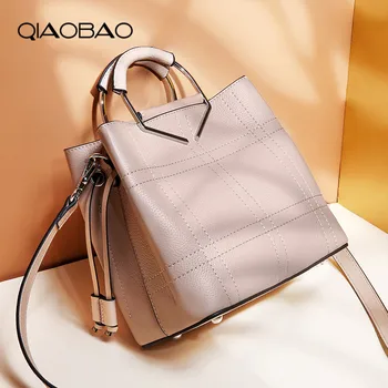 

QIAOBAO New Designer Women 100% Cowhide Leather Handbags Shoulder Bags Female Fashion Crossbody Messenger Bags Girls Casual Tote