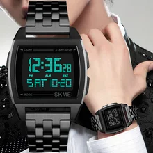 SKMEI Men Steel Digital Wrist Watch Rectangle Double Time Countdown Alarm Waterproof Clock Sport Watches Relogio Masculino 1368