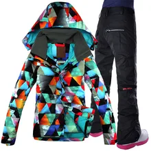 Водонепроницаемый Gsou снег лыжный костюм, двухслойная сноуборд Для женщин куртка для снежной погоды+ штаны теплая одежда ветрозащитный