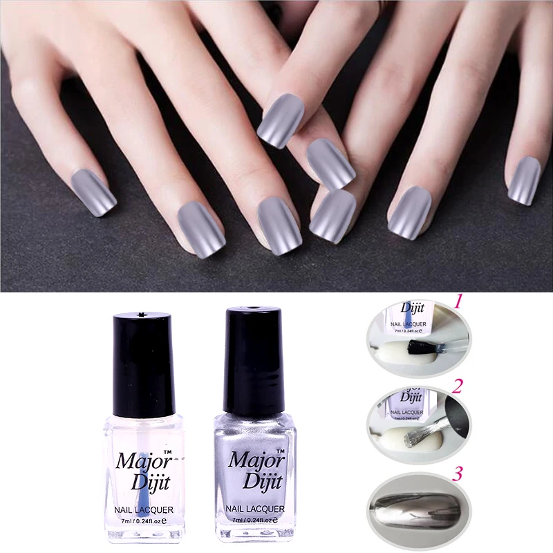 7ml Mirror Silver Chrom Nail Varnish Nail Polish Base Coat Peel Off