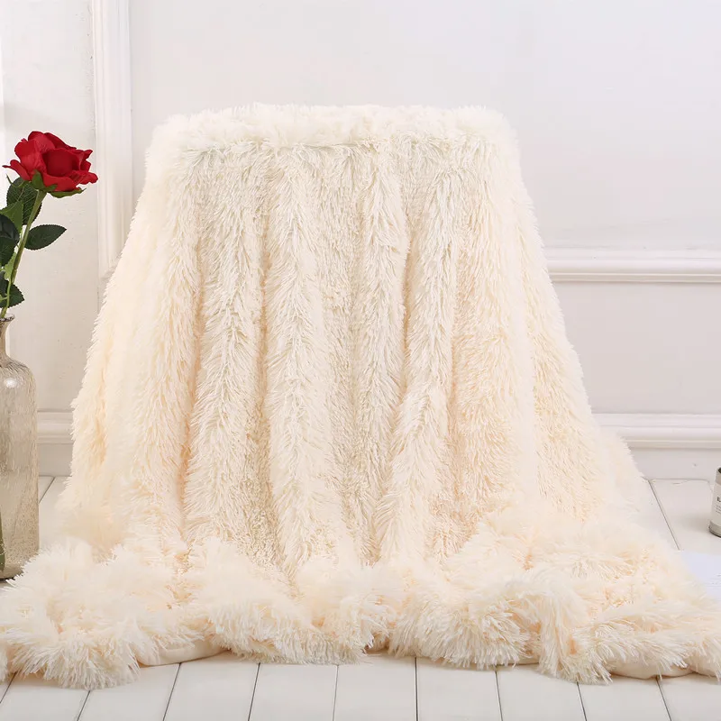 Высококачественное бархатное плюшевое одноцветное одеяло, супер мягкое длинное плюшевое теплое покрывало для кровати, постельные принадлежности 130*160 см/160*190 см - Цвет: Milky White