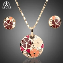 Azora, золотые разноцветный цветочный дизайн серьги и кулон Цепочки и ожерелья Ювелирные наборы TG0004