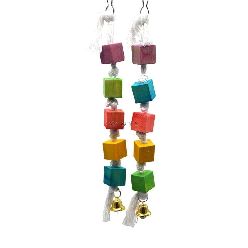 

Bird Chewing Toy Parrot Parakeet Wooden Blocks Attract Pet's Attention Wood Hanging String Toy