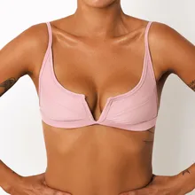 1 шт., сексуальный женский бюстгальтер бикини, однотонный, v-образный вырез, на груди, с подкладкой, жилет, купальник, топ, плечевой ремень, с пряжкой сзади, пляжная одежда, бюстгальтер, Прямая поставка