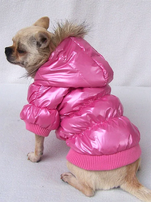 Warm Dog Clothes Coat Shinny Puppy Doggie Pet Padding Jackets Fur Hoody