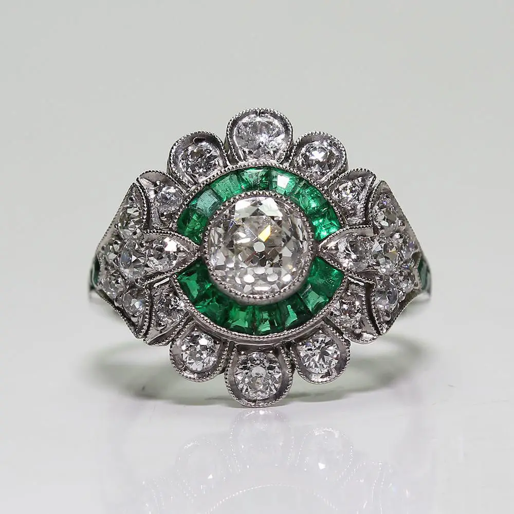 

Bamos Cute Male Female Green Finger Ring Luxury Big Stone Ring Promise Engagement Rings For Men And Women Wedding Bands