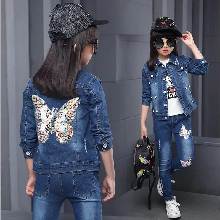 

2016 Kids Girls Clothing Set Long Sleeve Denim Coat And Jean Fall Outerwear Conjunto Infantil Menina Children Costumes For Girl