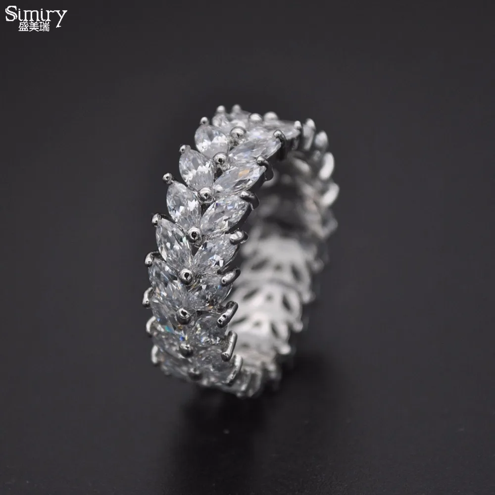 

Simiry Brand Trendy Women's Jewelry Hand Made Cubic zirconia Olive Branch Ring for Women and Men white gold-color Fashion Rings
