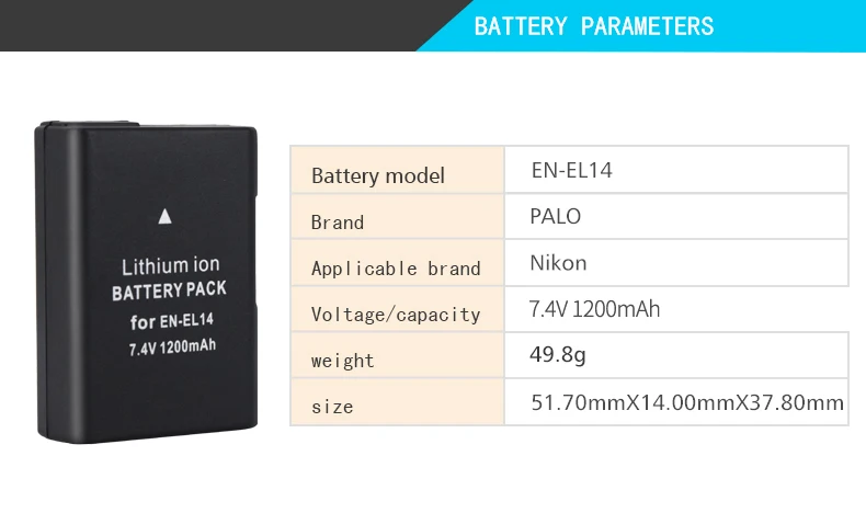 PALO аккумулятор и зарядное устройство для камеры EN-EL14 4 шт. цифровой Батарея RU el14 адаптер переменного тока для Nikon DF d5300 d3400 d3100 d3200 d3300 d5100 p7000 p7700 p7100etc