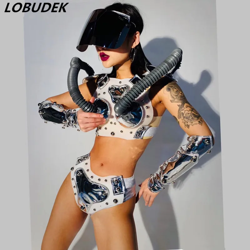 (Топы + шорты маска) белый комплект с заклепками женский новый костюм для косплея