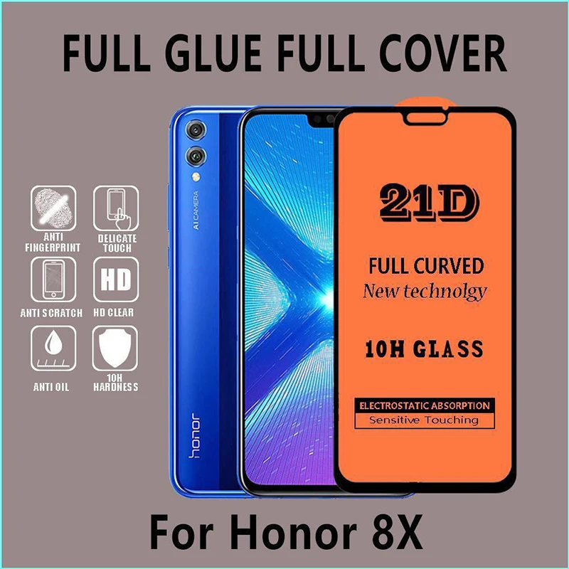 100pcs 21D Full Cover Screen Protector Tempered Glass For Huawei Honor 20 10i 10 Lite 8X Nova 5i Enjoy 9 Plus 9E Anti-Scratch