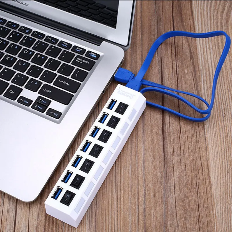7 портов USB 3,0 концентратор вкл/выкл переключатели кабель адаптера переменного тока сплиттер для ноутбука Настольный США штекер Мульти USB 3,0 концентратор для компьютера ноутбука