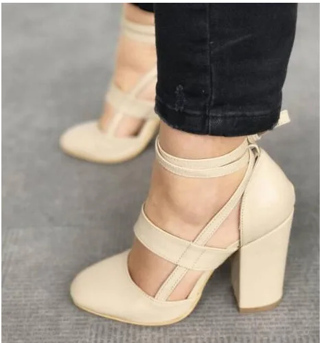 Женские туфли-лодочки; обувь на высоком каблуке; коллекция года; сезон осень; модная обувь с перекрестной шнуровкой и круглым носком; милые свадебные туфли на платформе; Повседневная однотонная удобная обувь для работы - Цвет: 2018-6733 Apricot