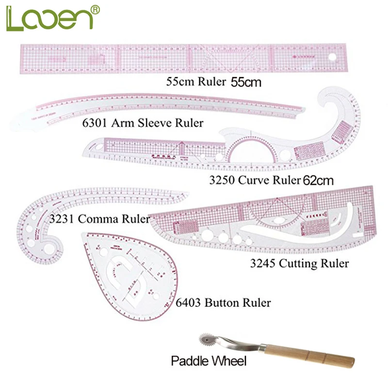 

Looen Multi Function Curve Ruler Drawing Line Straight Sewing Clothing Rulers Sleeve Arm Curve Cutting Ruler Button Comma Set