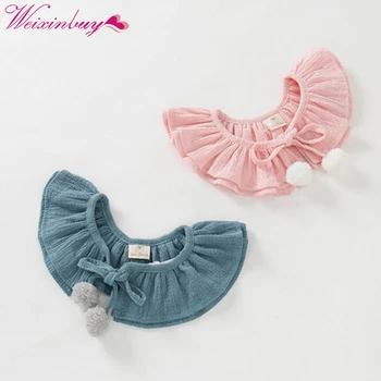 

Girls Hair Ball Double Bow Tie Dickie Toddler Baby Girl Kid Fake False Collar Baby Lace Up Cotton Detachable Tie Choker