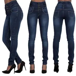 Новый Для женщин Высокая талия узкие Стрейчевые джинсы-скини карандаш джинсовые женские брюки Pantalon цвет: черный, синий длинные штаны