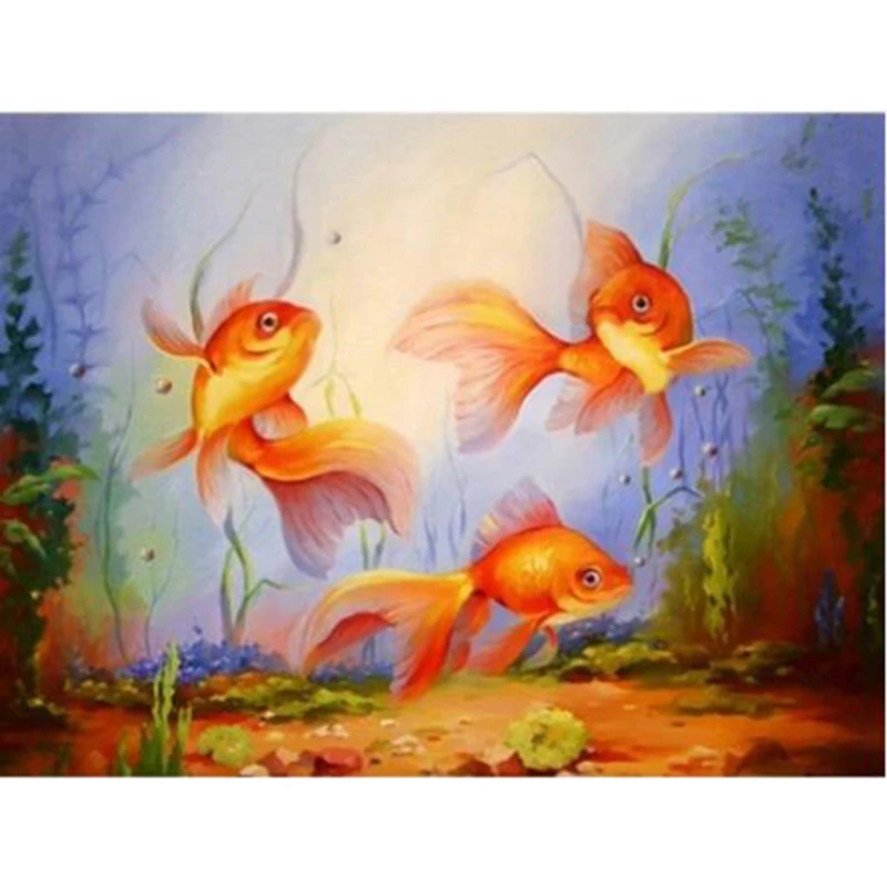 DIY Diamond Painting Fish Full Square/Round Embroidery Goldfish Cross Stitch Rhinestones Mosaic Animal TT357 | Дом и сад
