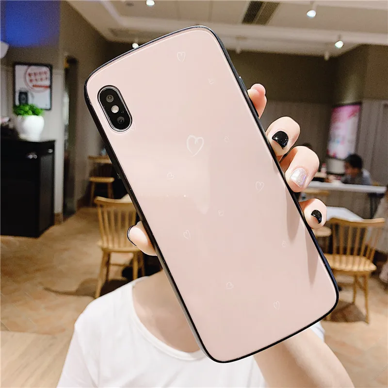 

Arc Shaped Glossy Tempered Glass Phone Case for Iphone 6S Plus Xs Max Xr X 7 8 Plus Love Heart Case Back Cover Shell Fundas Capa