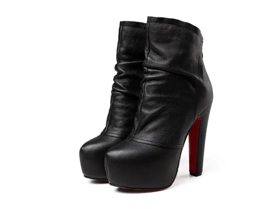 

Autumn and winter new fashion high heels 11CM14CM tip leather velvet mid-tube back zipper boots