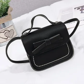 

a 2019 Solid Color Bow Handbag Women Small Flip Shoulder Crossbody Bag Teenage Heart Children Baby Messenger Leather Mini Bags