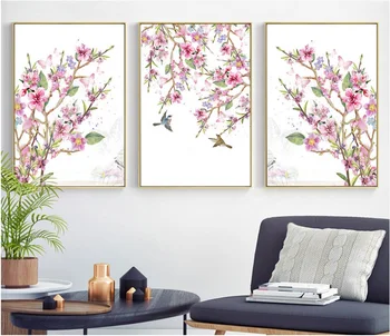 

New Chinese Plum Blossom Decorative Painting Modular Picture Wall Art Canvas Painting for Living Room Unframed