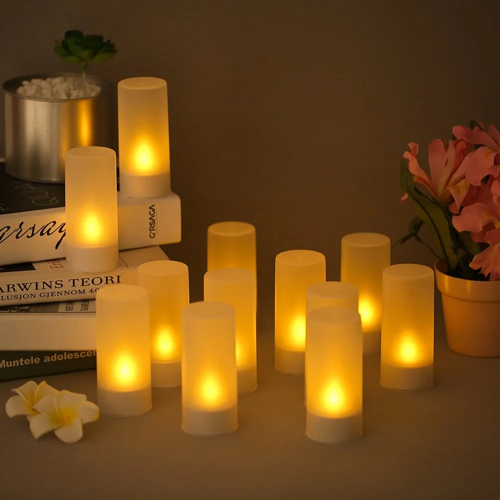 set of 12 Flicker Flamele LED candles Flickering frosted Rechargeable