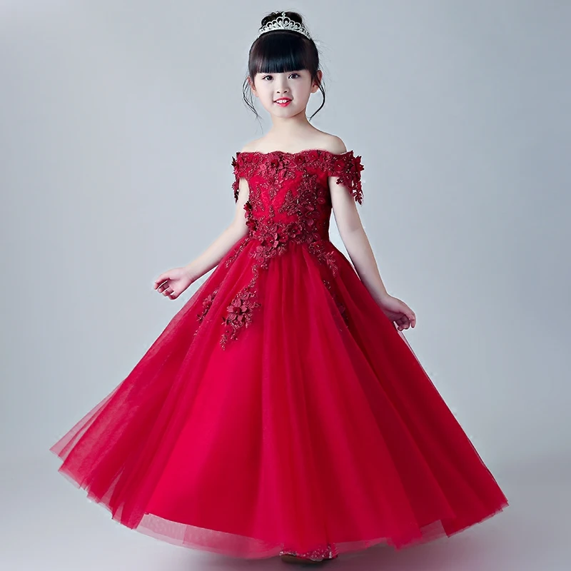 Glizt/красные летние платья из тюля с аппликацией для девочек; платья для первого причастия; вечерние бальные платья принцессы; Платья с цветочным узором для девочек на свадьбу