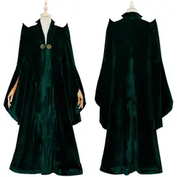 Minerva McGonagall косплэй костюм платье темно зеленый накидка-Тренч халат Хэллоуин карнавальные костюмы косплей индивидуальный заказ