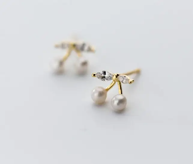 

100% REAL. 925 Sterling SIlver Fine Jewelry Freshwater Pearl Leaf cherry Stud Earrings GTLE1944